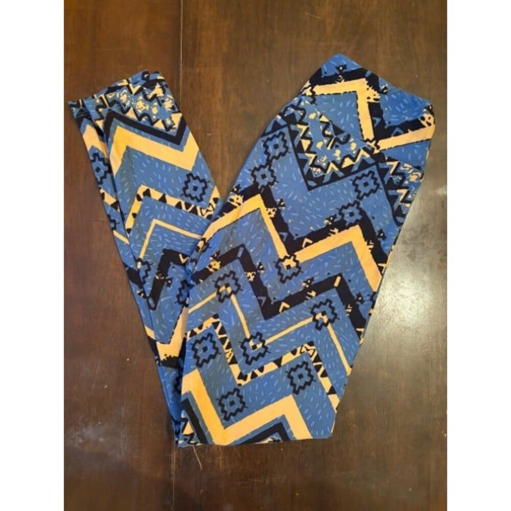 LuLaRoe leggings, OS one size blue and yellow buttery soft high wasted modal